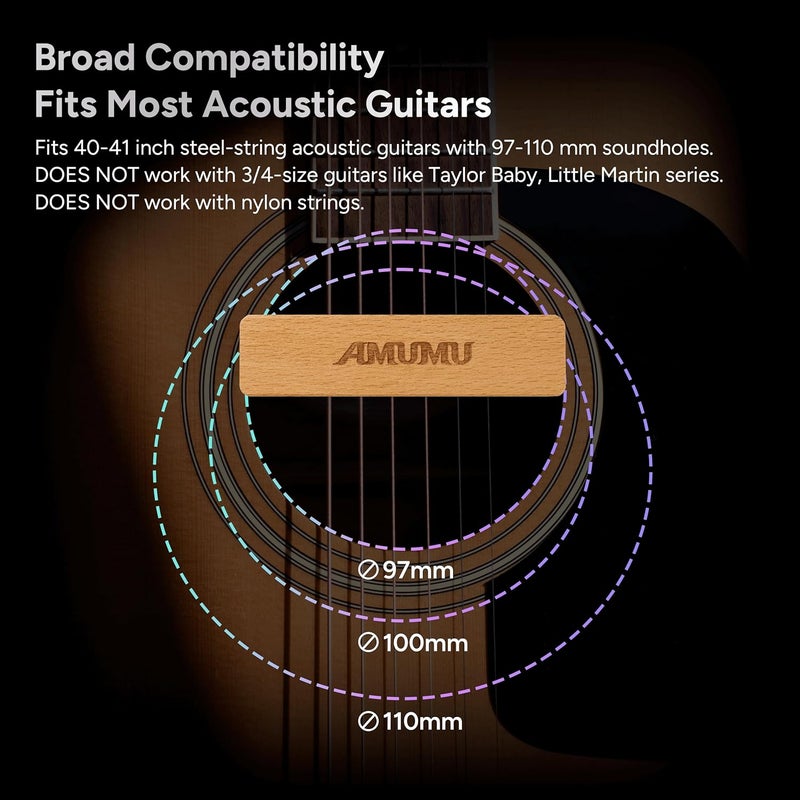 Amumu SP31 Woody Magnetic Soundhole Pickup with Rare Earth Neodymium Magnet for Steel String Acoustic Guitars – Single Coil, Passive, Battery-Free, Clear & Balanced Acoustic Tone - Image 2